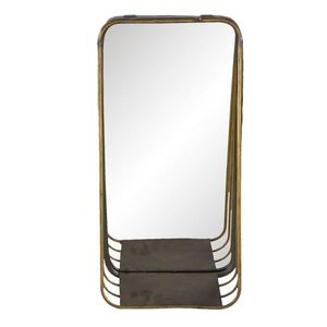 Zlaté podlouhlé zrcadlo v kovovém rámu s dřevěnou poličkou Gold - 19*11*39 cm 62S222 obraz