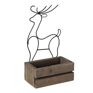 Hnědý dřevěný box s kovovým jelenem - 23*13*10/40 cm 64819 obraz