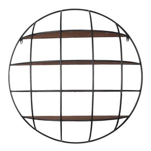 Černý kovový kulatý nástěnný stojan s dřevěnými poličkami - 91*20 cm 5Y0897 obraz