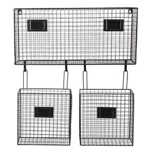 Černý kovový nástěnný stojan Set s košíky - 56*12*65 cm 6Y4455 obraz
