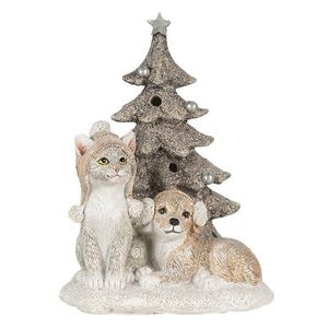 Vánoční dekorativní soška pejska a kočičky u stromečku - 11*9*15 cm LED osvětlení 6PR4628 obraz
