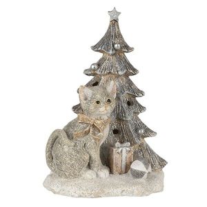 Vánoční dekorativní soška kočky u stromečku - 12*9*16 cm LED osvětlení 6PR4629 obraz