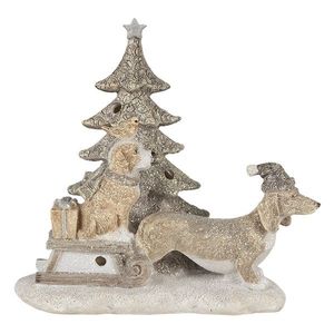 Vánoční dekorativní soška pejsků u stromečku s dárky a saněmi - 16*8*15 cm LED osvětlení 6PR4630 obraz