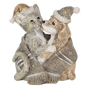 Vánoční dekorativní soška pejska a kočičky s čepicemi - 8*5*9 cm 6PR4634 obraz