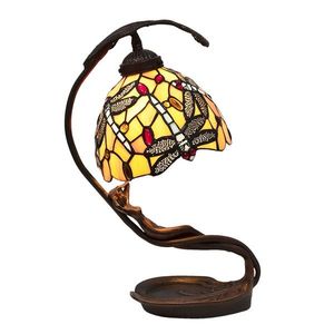 Žlutá stolní lampa Tiffany Jess s vážkou- 28*20*40 cm E14/max 1*25W 5LL-6096 obraz