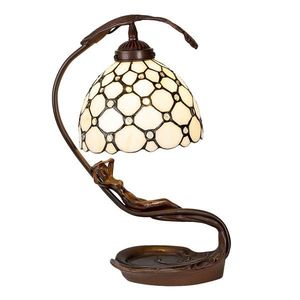 Krémová stolní lampa Tiffany Millie - 28*20*41 cm E14/max 1*25W 5LL-6097 obraz