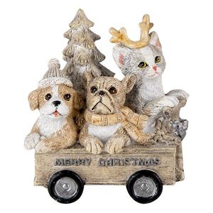 Vánoční dekorativní soška s pejskama a kočičkou ve vozíku - 9*7*11 cm 6PR4636 obraz