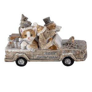 Vánoční dekorativní soška s kočkou a pejsky v autě - 15*7*9 cm 6PR4638 obraz