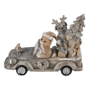 Vánoční dekorativní soška pejsků a kočičkou v autě se stromečkem - 16*8*11 cm 6PR4639 obraz