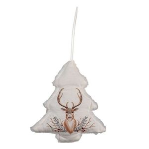 Vánoční béžový látkový stromeček s jelenem - 10*1*11 cm XD0082 obraz