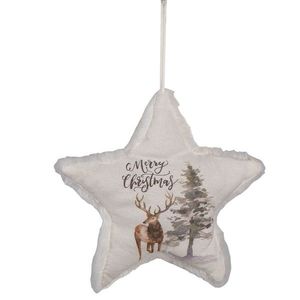 Dekorativní závěsná látková vánoční hvězda s jelenem - 17*3*18 cm XD0083 obraz