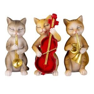 Dekorativní sošky 3 kočiček hrajících na hudební nástroje - 14*6*10 cm 6PR4683 obraz