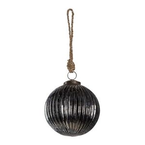 Černo stříbrná vánoční koule s žebrováním a patinou - Ø 11*11 cm 6GL3145 obraz