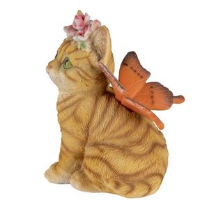 Dekorativní soška kočičky s motýlkem a květinou - 12*10*15 cm 6PR3352 obraz
