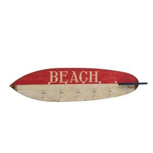 Červeno-bílý dřevěný věšák v designu surfového prkna Beach - 87*9*20, 5 cm 93568 obraz