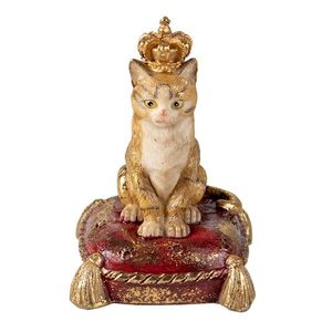 Dekorativní soška kočky s korunou na polštáři - 7*6*10 cm 6PR3501 obraz