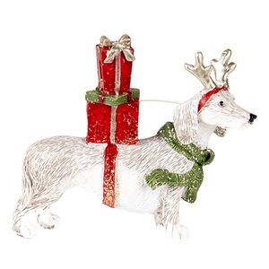 Vánoční dekorativní soška psa s dárky - 9*3*8 cm 6PR4603 obraz