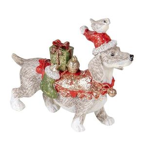 Dekorativní soška psa s dárky a čepicí - 9*3*8 cm 6PR4604 obraz