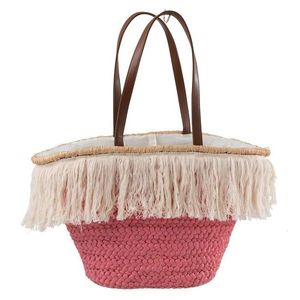 Růžová plážová taška/ košík s třásněmi Beach tassel - 48*18*30cm 93738 středně růžová obraz