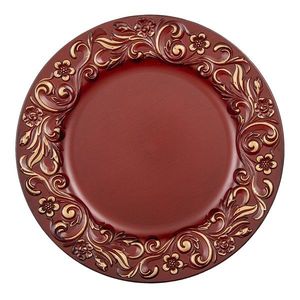 Červeno zlatý plastový dekorativní talíř s ornamenty - Ø 33*2 cm 64802BU obraz