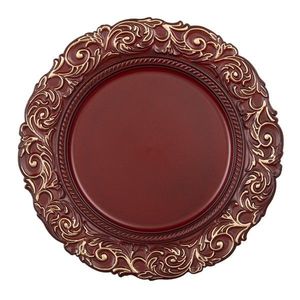 Cihlově červeno zlatý dekorativní plastový talíř - Ø 33*2 cm 64803BU obraz