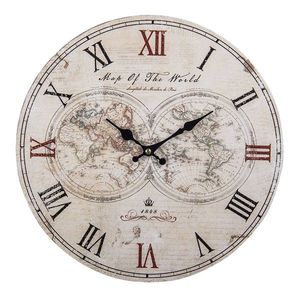 Béžové nástěnné hodiny Map of World - Ø 34*1 cm / 1*AA 6KL0731 obraz