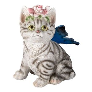 Dekorativní soška kočky s květinami a křídly - 12*10*15 cm 6PR3351 obraz