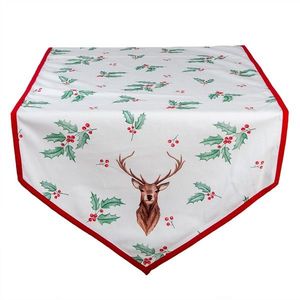 Běhoun na stůl Holly Christmas s červeným lemem a jelenem - 50*160 cm HCH65 obraz