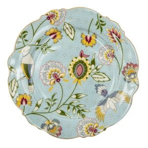 Modrý porcelánový dezertní talíř s květy Flower Ori - Ø 20*2 cm 6CE1284 obraz