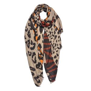 Béžový šátek s leopardím vzorem - 85*180 cm JZSC0633 obraz