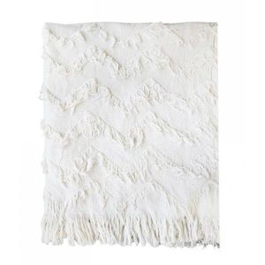 Slabounký béžový bavlněný pléd s třásňovitým vzorem Datty - 135*152 cm 16833-01 obraz