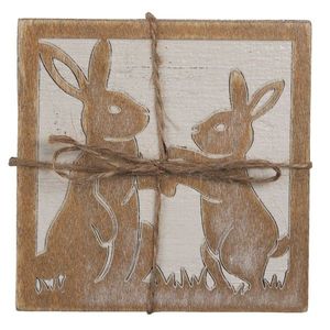 Sada 4ks dřevěný podtácek s králíčky - 10*10 cm 6H2071 obraz