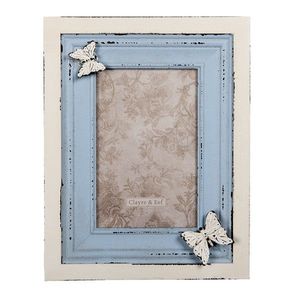 Krémovo-modrý fotorámeček s motýlem - 18*3*23 cm / 10*15 cm 2F0885 obraz