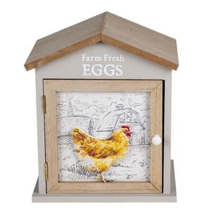 Dřevěná skříň na vajíčka se slepicí - 19*13*23 cm 6H2060 obraz