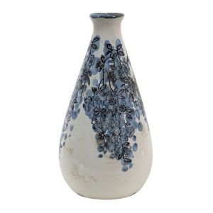 Béžová keramická váza s modrými květy Maun - Ø 11*21 cm 6CE1424M obraz