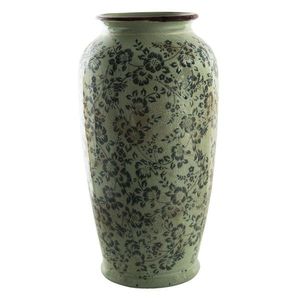 Zelená dekorační váza s modrými květy Minty - Ø17*35 cm 6CE1392L obraz