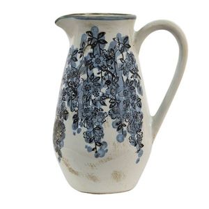 Béžový keramický džbán s modrými květy Maun M - 16*12*22 cm 6CE1423M obraz