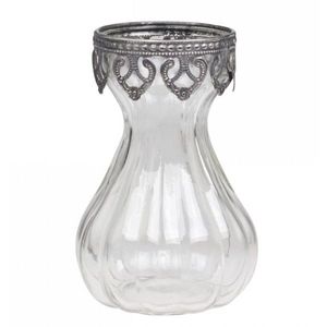 Skleněná dekorační váza s kovovým zdobením Hyacinth - Ø 9*15cm 74034-00 obraz