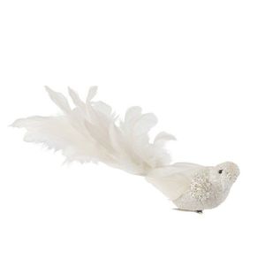 Bílá třpytivá ozdoba ptáček s peříčky - 27*7*12cm 8026 obraz