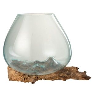 Váza z recyklovaného skla na dřevu Gamal XL - 33, 5*28*24, 5 cm 1734 obraz