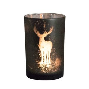 Skleněný svícen s motivem jelena L - Ø 12*18cm XMWLHTL obraz