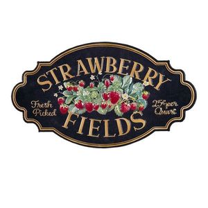Černá nástěnná kovová cedule Strawberry Fields - 48*1*27 cm 6Y4690 obraz