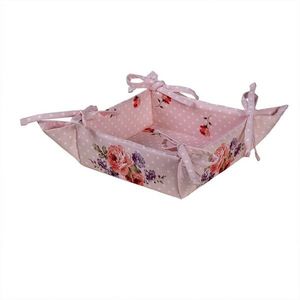 Růžový bavlněný košík na pečivo s růžemi Dotty Rose - 35*35*8 cm DTR47 obraz