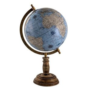 Modro-hnědý dekorativní glóbus na dřevěném podstavci Globe - 22*22*37 cm 64930 obraz