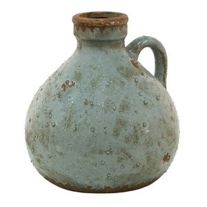Šedá antik keramická dekorativní váza s ouškem - 15*15*16 cm 6CE1426 obraz