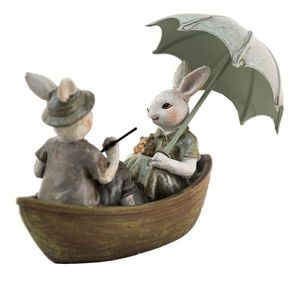 Dekorace králíci na loďce s deštníkem - 14*10*12 cm 6PR3534 obraz