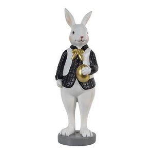 Dekorace králík v černé košili držící zlaté vajíčko - 7*7*20 cm 6PR3580 obraz