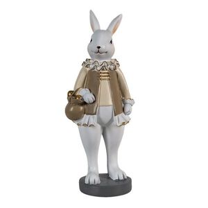 Dekorace králík v béžovém kabátku držící měšec - 10*8*25 cm 6PR3583 obraz