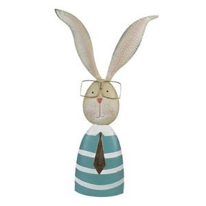 Veliká kovová dekorace králík v pruhovaném triku s brýlemi - 30*11*67 cm 5Y0998 obraz