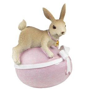 Dekorace králíček na růžovém vajíčku s mašlí - 8*6*12 cm 6PR3563 obraz
